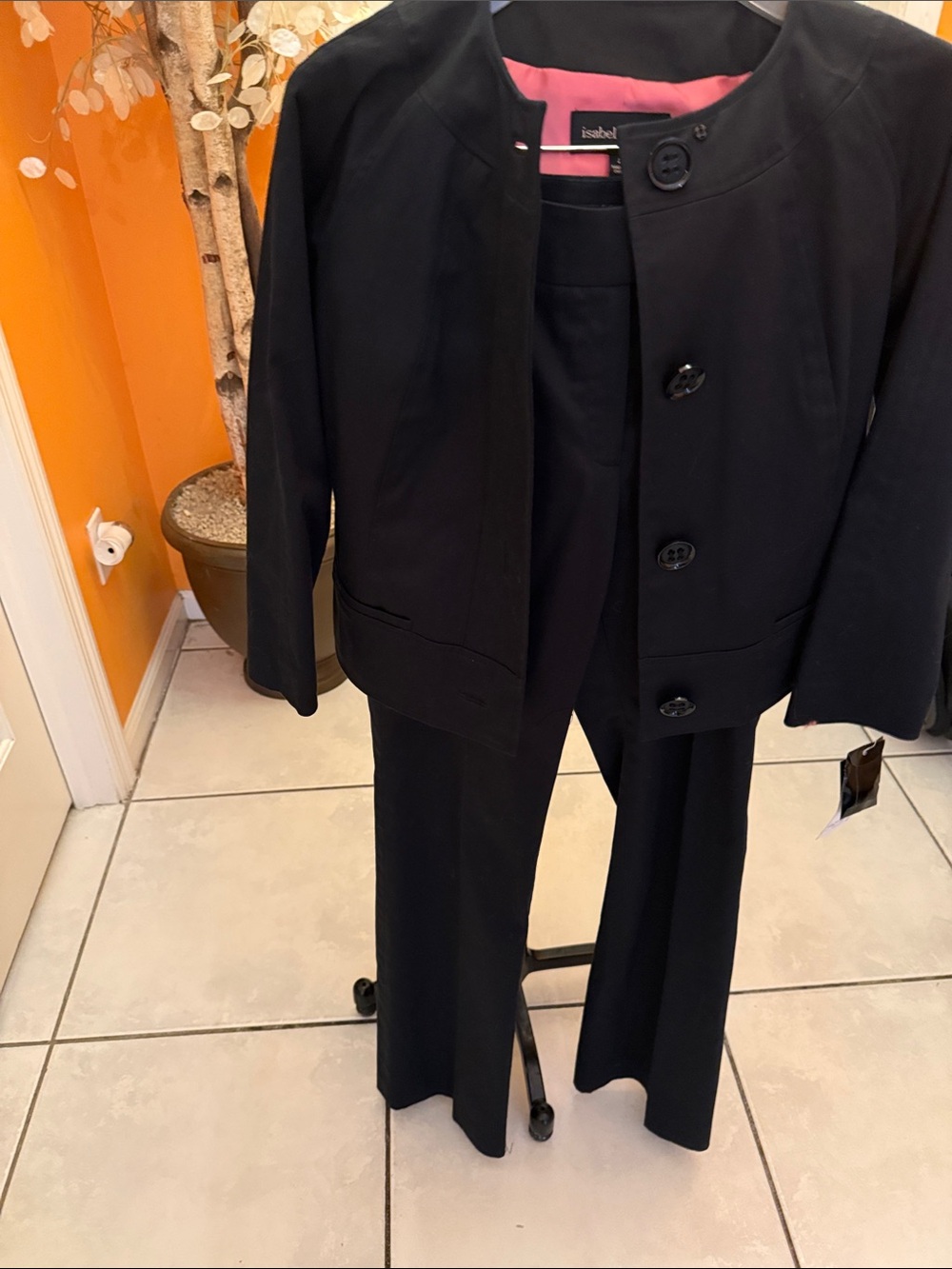 Isabel & Nina Black Women's Cropped Button Jacket with matching pants